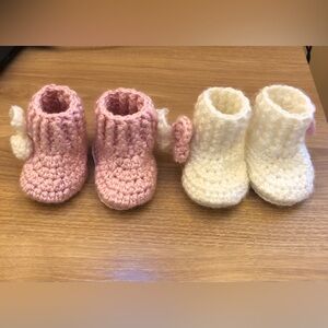 Handmade Pink and Cream Baby Booties